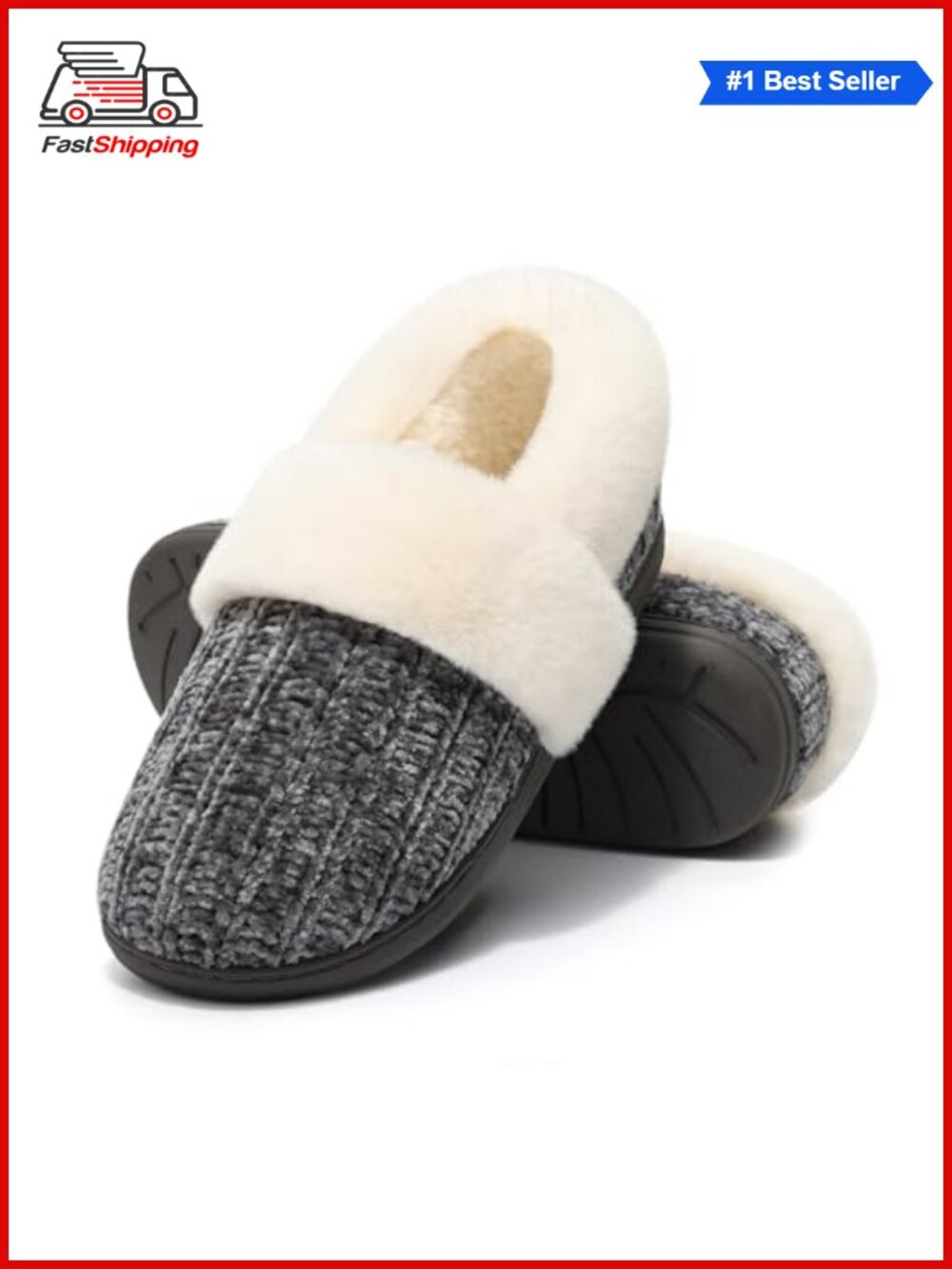 ✨ Evshine Fuzzy Memory Foam Slippers Women Closed Back Knit House Shoes